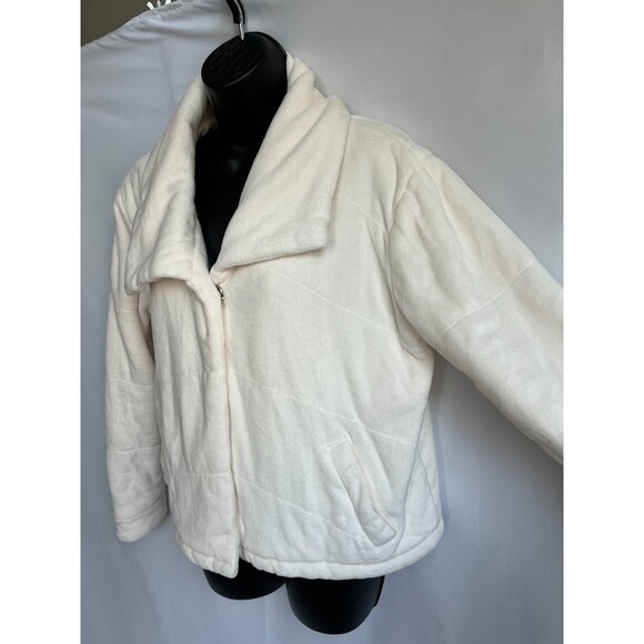 Young Fabulous And Broke Cream Ivory Velour Fluffy Puffer Jacket S Snap Button - Picture 3 of 9